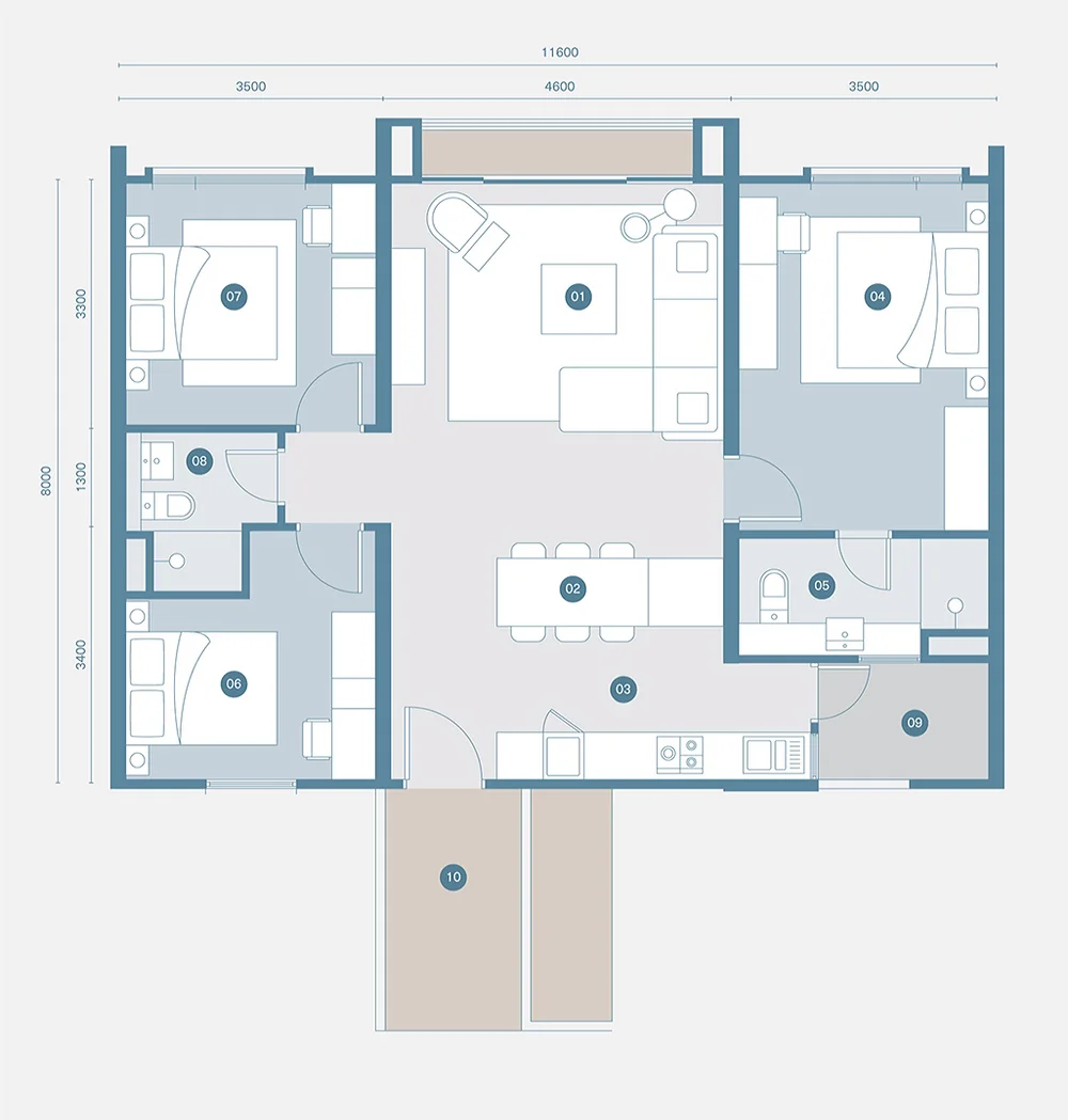 Type C floor plan, 999 sq ft, 3 bedroom, Danau Puchong