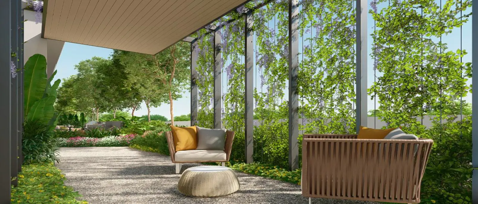 Garden pergola render with hanging greenery at Danau Puchong